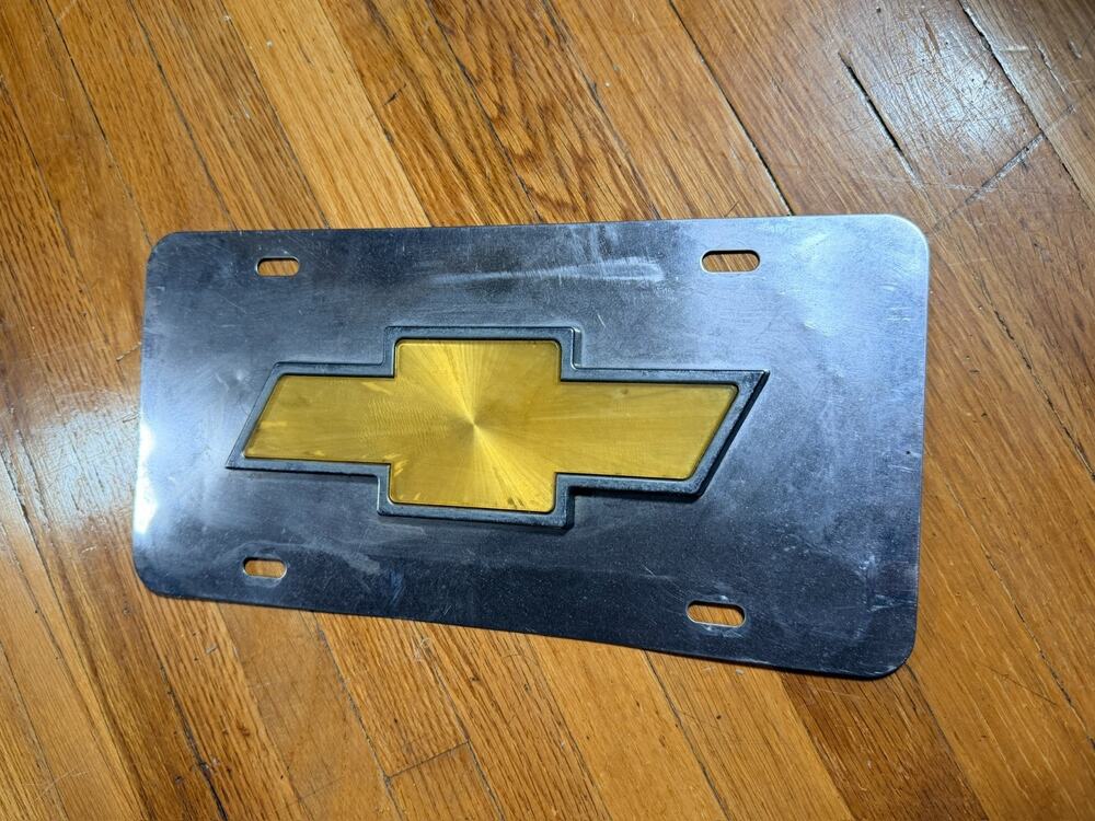 Chevrolet Bowtie Metal License Plate Gold Emblem Chevy Automotive Decor